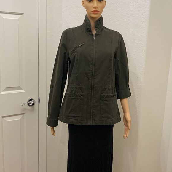 Coldwater Creek 4-6 Olive Green Zipper  Front Long Sleeve Pockets Woman’s Jacket - Picture 6 of 16